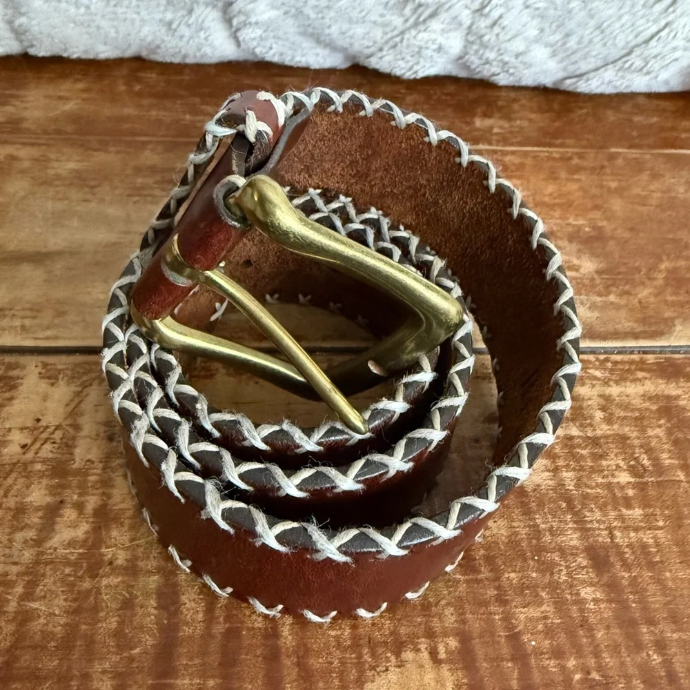 Vintage Brown Leather Banana Republic Belt with Solid  Brass Buckle Boho Vibe - Picture 5 of 12